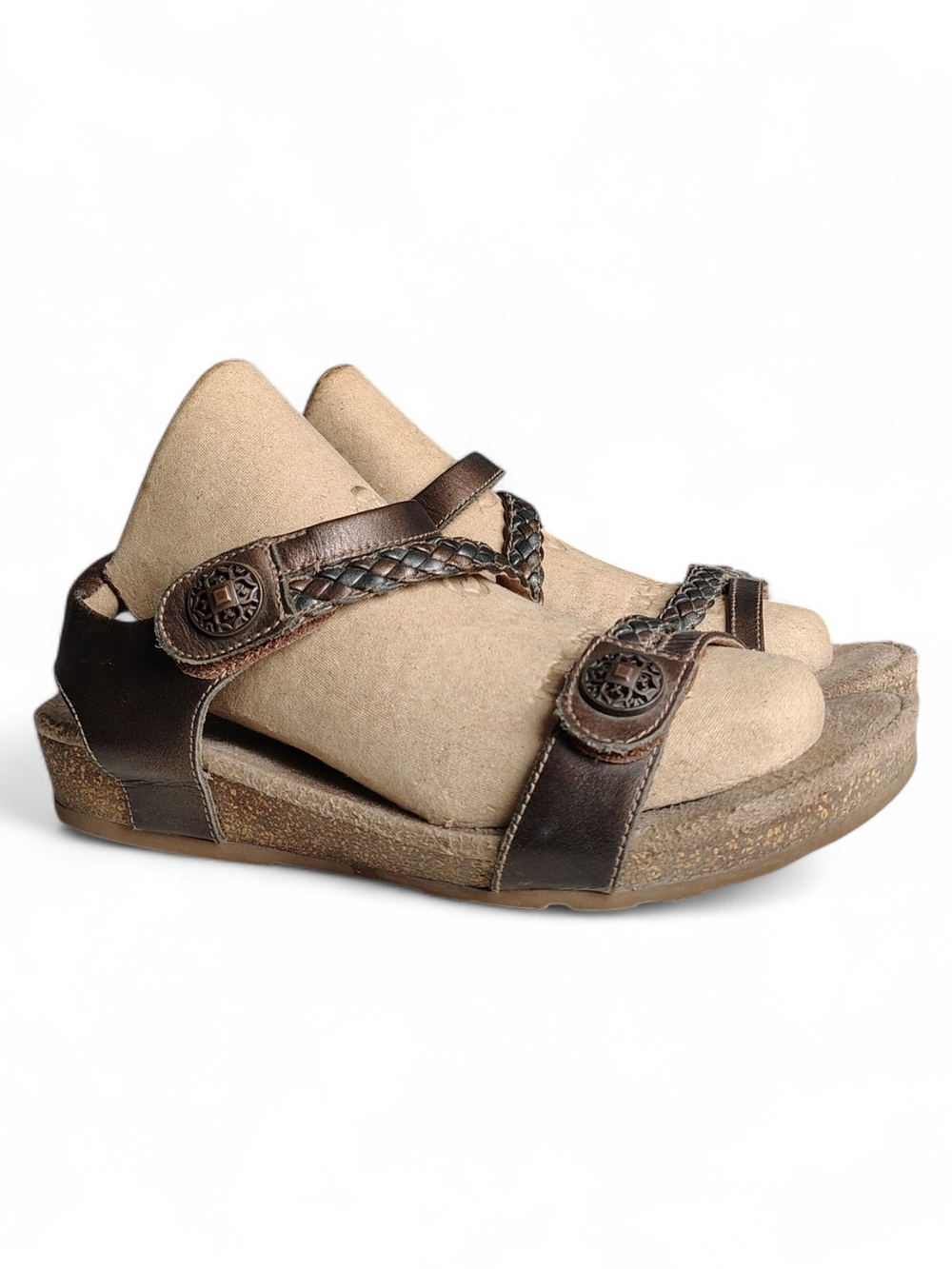 Aetrex Jillian Braided Quarter Strap Bronze Leather Sandals Womens Size 7.5 Wide